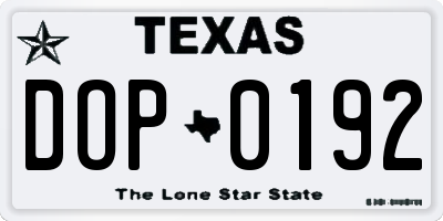 TX license plate DOP0192
