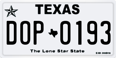 TX license plate DOP0193