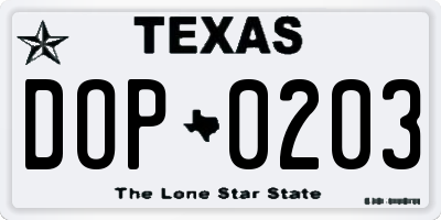 TX license plate DOP0203