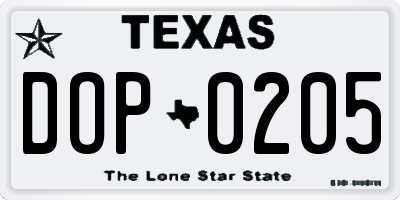 TX license plate DOP0205