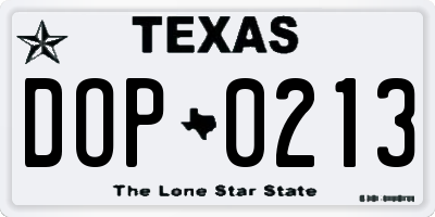 TX license plate DOP0213