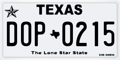 TX license plate DOP0215