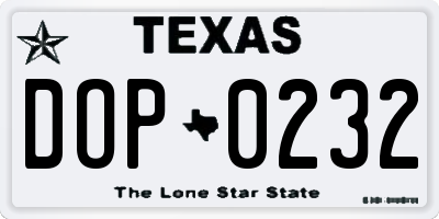 TX license plate DOP0232
