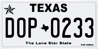 TX license plate DOP0233