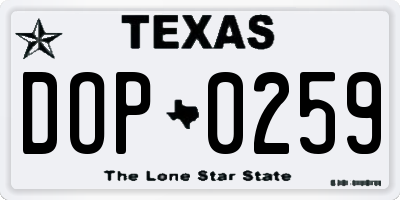 TX license plate DOP0259