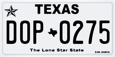 TX license plate DOP0275