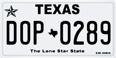 TX license plate DOP0289