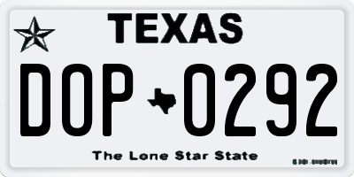 TX license plate DOP0292