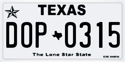 TX license plate DOP0315