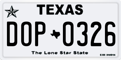 TX license plate DOP0326