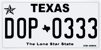 TX license plate DOP0333
