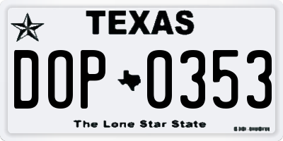 TX license plate DOP0353