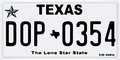 TX license plate DOP0354