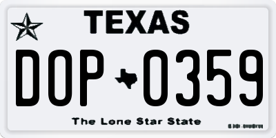 TX license plate DOP0359
