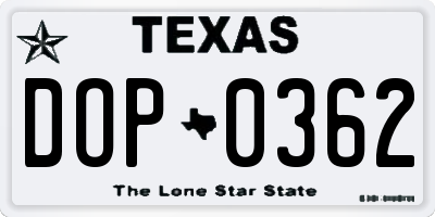 TX license plate DOP0362