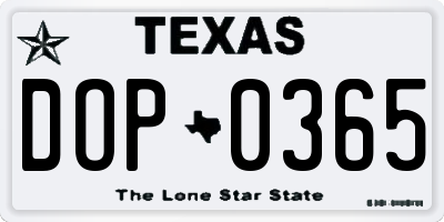 TX license plate DOP0365