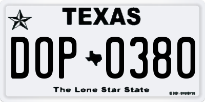 TX license plate DOP0380