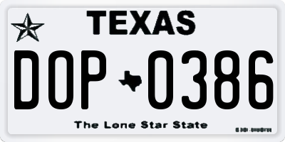 TX license plate DOP0386