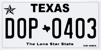 TX license plate DOP0403