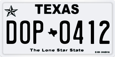 TX license plate DOP0412