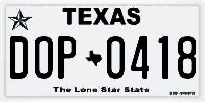 TX license plate DOP0418