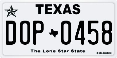 TX license plate DOP0458