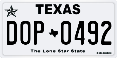 TX license plate DOP0492