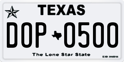 TX license plate DOP0500