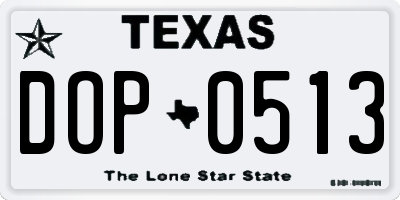 TX license plate DOP0513