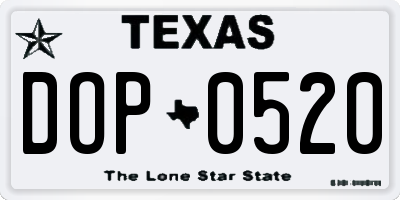 TX license plate DOP0520