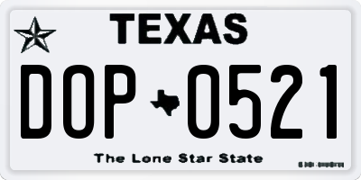 TX license plate DOP0521