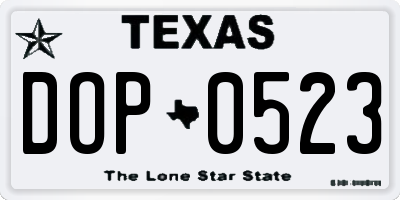 TX license plate DOP0523