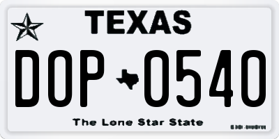 TX license plate DOP0540