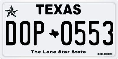 TX license plate DOP0553
