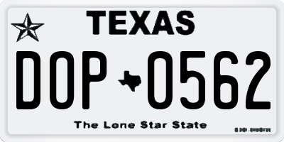 TX license plate DOP0562