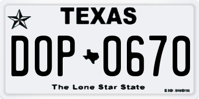 TX license plate DOP0670