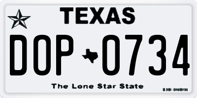 TX license plate DOP0734