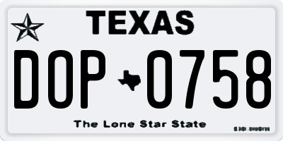 TX license plate DOP0758