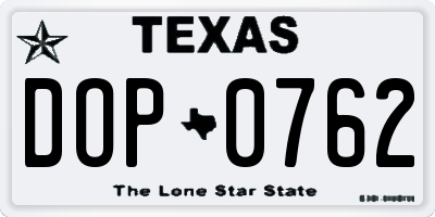 TX license plate DOP0762