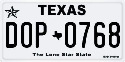 TX license plate DOP0768