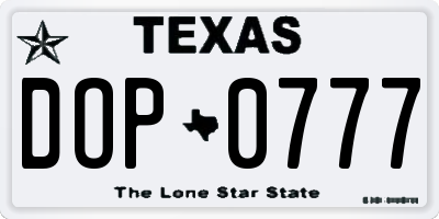 TX license plate DOP0777