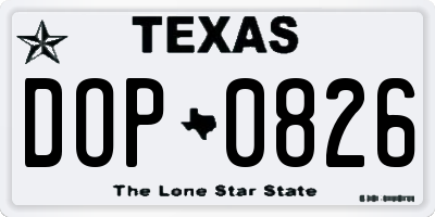 TX license plate DOP0826