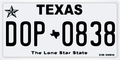 TX license plate DOP0838