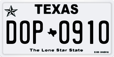 TX license plate DOP0910