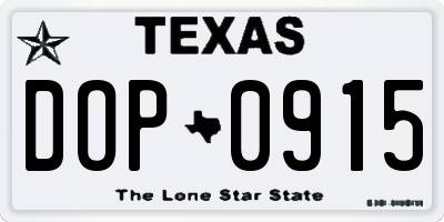 TX license plate DOP0915