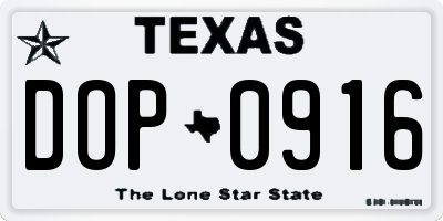 TX license plate DOP0916