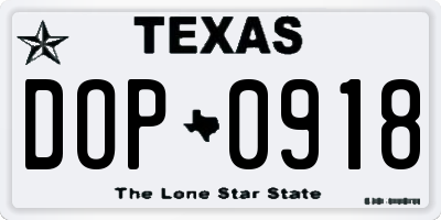 TX license plate DOP0918