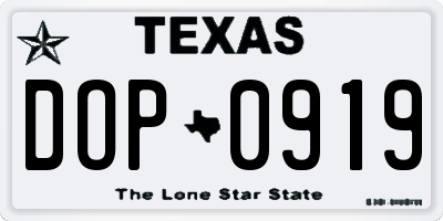 TX license plate DOP0919