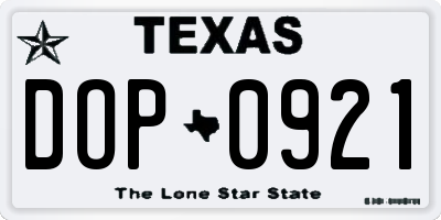 TX license plate DOP0921