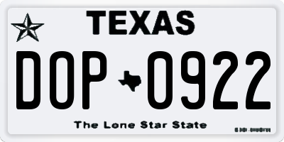 TX license plate DOP0922